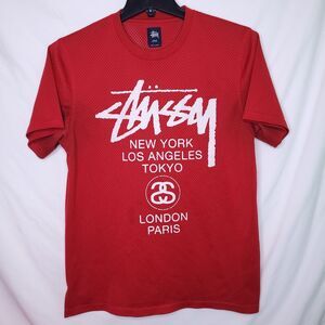 Stussy Red Mesh Logo Graphic Tee
